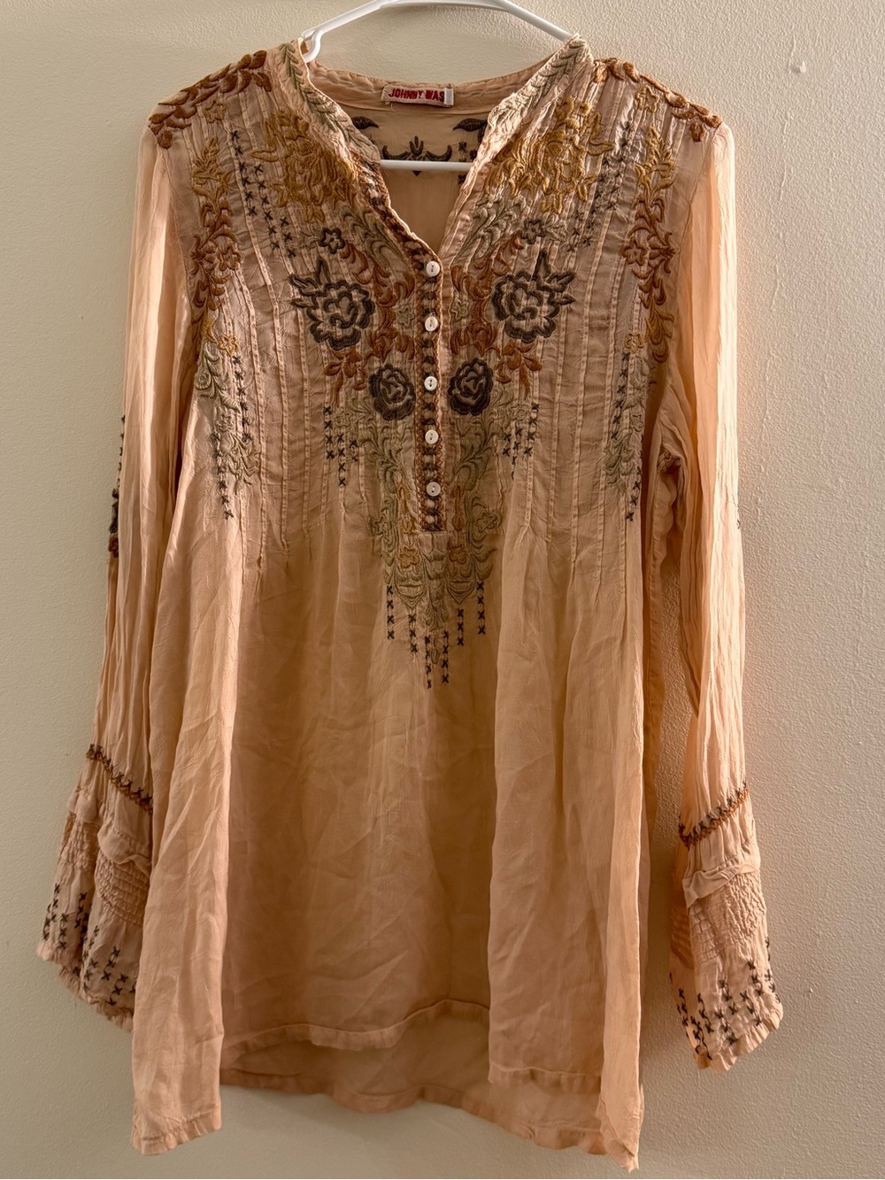 Johnny Was Peach Embroidered Tunic